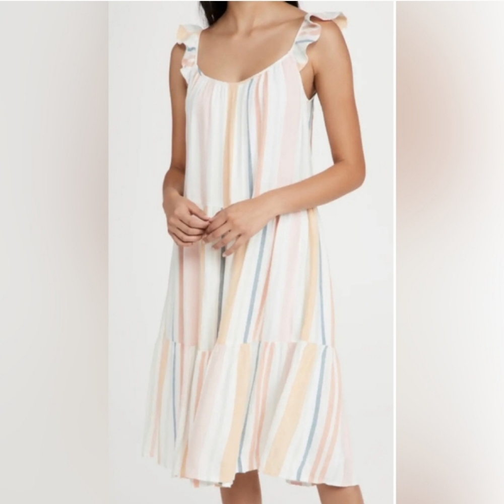Rails Capri Melon Stripe‎ Linen Blend Tiered Layered Midi Dress XL